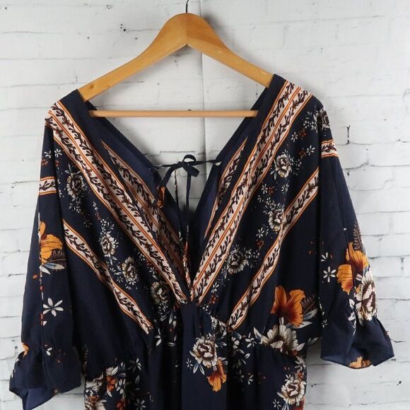 SHEIN CURVE BLUE FLORAL V NECK SHORT SLEEVE VACATIONMIDI DRESS SIZE 3XL NWT - Picture 7 of 10